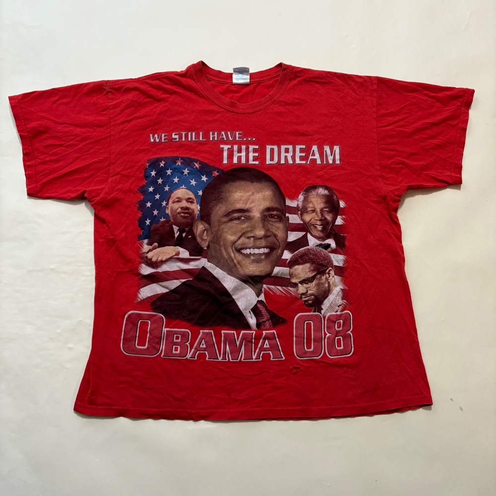 Vintage Obama 08 The Dream T-Shirt XL Red MLK Malcolm X Nelson Mandela Gildan